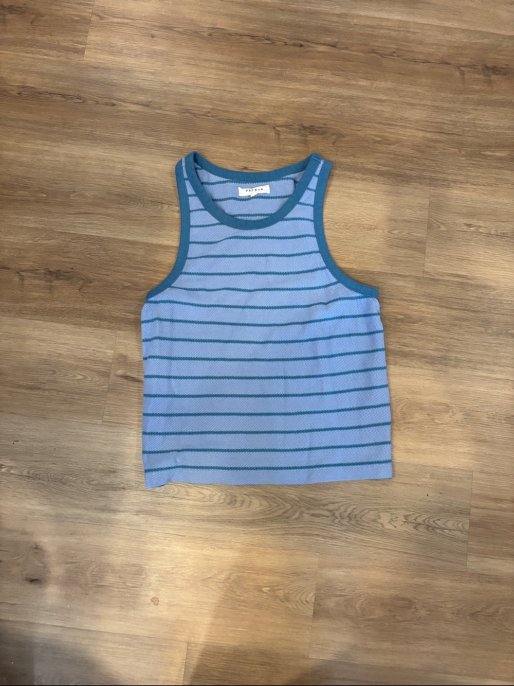 PacSun Light Blue Striped Knit Tank with Teal Trim